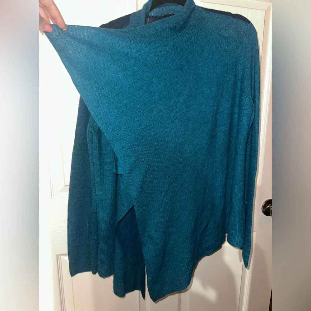 Eileen Fisher Blue Teal Royal Alpaca Women's Open Cardigan